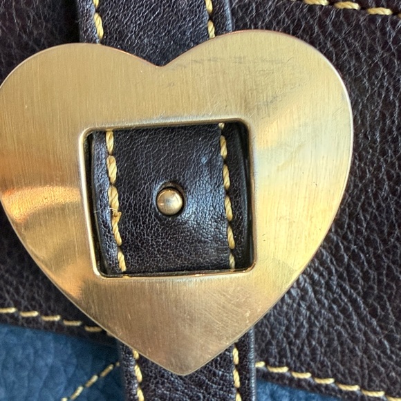 Dooney and Bourke Denim Color & Brown Leather Quilted Bag with Heart Accents - Picture 4 of 16